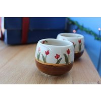 Handgefertigtes Espresso Tassen Set - Zweifarbiges Steinzeug Mit Gold Glanz von MinervaCeramicsCo