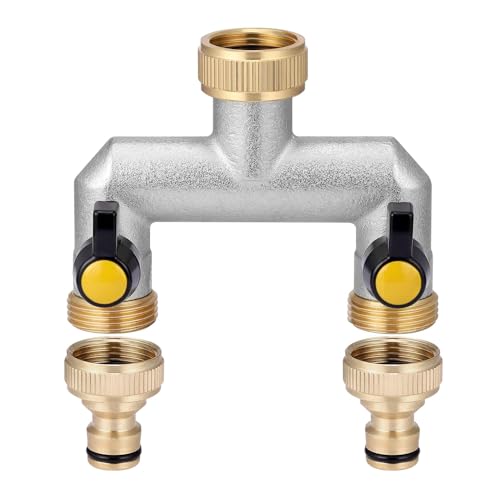 Mineup 2-Wege Wasserhahn Wasserverteiler, 3/4 Zoll Wasseranschluss Gartenschlauch Verteile, Messing Wasseranschluss Verteiler, Garten Wasserhahnverteiler mit 2 leckagefreien Kugelhähnen von Mineup