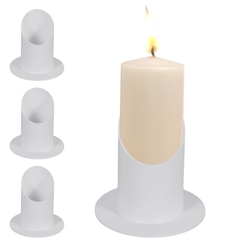 Mineup 4 Stück Kerzenständer Kommunionkerze Kommunion Deko, 4cm Weiß Kerzenständer aus Metall, Kerzenhalter für Stabkerze Kommunionkerze Taufkerze von Mineup