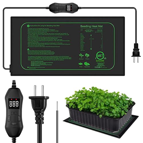 Mineup Heizmatte Pflanzen mit Thermostat, 50w wasserdichte Sämling Wärmematte, 10 * 20.75zoll Gewächshaus Heizkissen Schnelle Erwärmung, für Anzucht Gewächshaus oder Growbox -20°C(68°F)~45°C(113°F) von Mineup