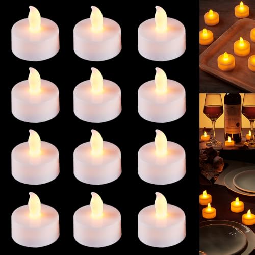 Mineup LED Teelichter mit Timer, 12 Stück Teelichter led mit timer, LED Tee Lichter Flammenlose Kerzen mit Timer, Teelichter mit timerfunktion für Halloween Hochzeit Partys Deko Weihnachten von Mineup