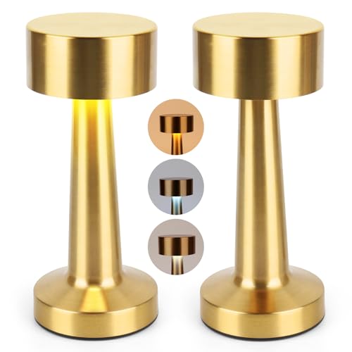 Mineup Touch Lampe Kabellos, 2 Stück LED Tischlampe Kabellos, Tischleuchte Touch Dimmbar mit 3 Modi, 2000mAh Tischlampen, Wiederaufladbar Warme Lichtfarbe Tischleuchte für Nachttisch Schlafzimmer von Mineup