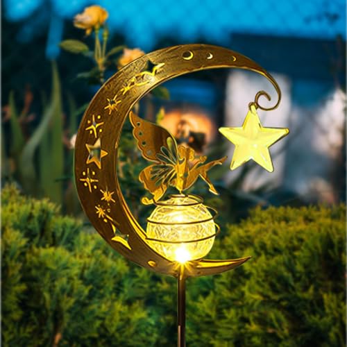 Mineup Mond Solarleuchten Garten Deko Terassendeko, Elfe/Blumenfee Wasserdichte Solarleuchte mit Erdspieß, Solarlampen für außen garten, Freien Solarlampe für Außen, Hof Rasen, Balkon von Mineup