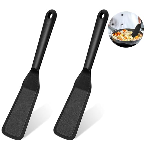 2 Stücke Schwarz Pfannenwender Silikon Spatel Antihaft Silicone Spatula Wende,Hitzebeständig Pfannkuchen Omelett Spatel Spatula Silicone für Kochen Ei Burger Pizza Steak Omelette Crepes von MingFontec