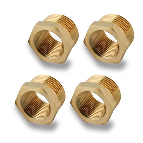 4 Stück Messing Reduzierstück 1/2 auf 1/4 Zoll adapter (AG Ø 20mm x IG Ø 12mm), AG/IG Reduzierung, Außengewinde auf Innengewinde Nippel,Gewindefitting für Wasserleitungen (1/2" auf 1/4") von MingFontec