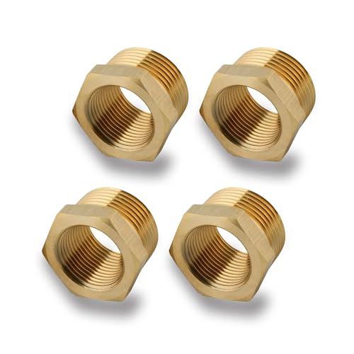 4 Stück Messing Reduzierstück 1/2 auf 3/8 Zoll adapter (AG Ø 20mm x IG Ø 15mm), AG/IG Reduzierung, Außengewinde auf Innengewinde Nippel,Gewindefitting für Wasserleitungen (1/2" auf 3/8") von MingFontec