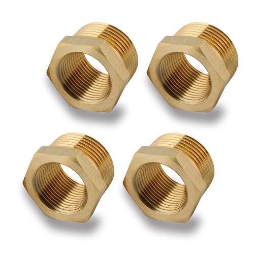 4 Stück Messing Reduzierstück 1 auf 1/2 Zoll adapter (AG Ø 32.5mm x IG Ø 19.5mm), AG/IG Reduzierung, Außengewinde auf Innengewinde Nippel,Gewindefitting für Wasserleitungen (1" auf 1/2") von MingFontec