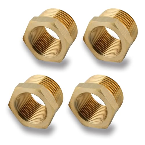 4 Stück Messing Reduzierstück 1 auf 3/4 Zoll adapter (AG Ø 32.5mm x IG Ø 25mm), AG/IG Reduzierung, Außengewinde auf Innengewinde Nippel, Gewindefitting für Wasserleitungen (1" auf 3/4") von MingFontec