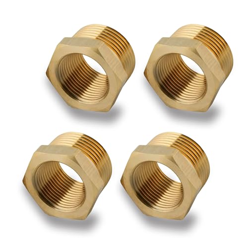 4 Stück Messing Reduzierstück 3/4 auf 1/2 Zoll adapter (AG Ø 25mm x IG Ø 20mm), AG/IG Reduzierung, Außengewinde auf Innengewinde Nippel, Gewindefitting für Wasserleitungen (3/4" auf 1/2") von MingFontec