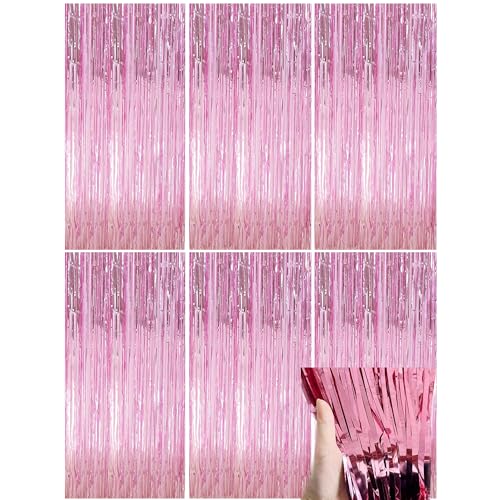 6 Stück Lametta Vorhang 1m x 2m, Glitzervorhang Lametta, Glitzer Party Vorhang, Folien Fransen Hintergrund fur Party Deko Geburtstagsdeko Hochzeit Festivals Bühnendekor (Pink) von MingFontec