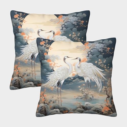MingSheng Kranich Kissenbezug 2er-Set DekoRatteiv Polyester Für Frauen Für Sofa Für Haus 45x45cm von MingSheng
