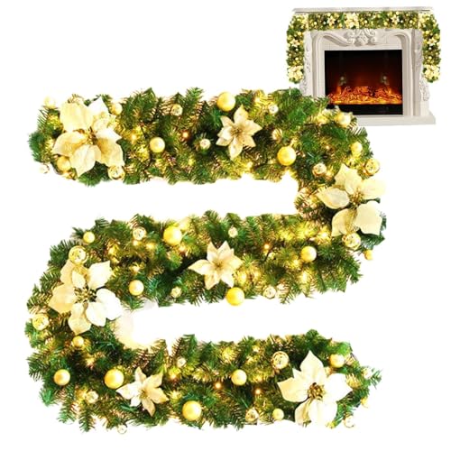 Weihnachtsgirlande aus Rattan, Weihnachtsgirlande mit Lichtern - 9Ft Künstliche mit vorbeleuchteten LED-Lichtern - Rattan-Weihnachtsdekoration mit roten, batteriebetriebene Girland Weihnachtsgirlande aus Rattan, Weihnachtsgirlande mit Lichtern - 9Ft Künstliche mit vorbeleuchteten LED-Lichtern - Rattan-Weihnachtsdekoration mit roten, batteriebetriebene Girland von Mingchengheng