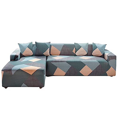 ShowyLive Sofa Überzug Couch Überzug 2er Set für Ecksofa L-Form Sofabezug 3 Sitzer+3 Sitzer, mit 4 Stück Kissenbezug, Grau Grün von ShowyLive