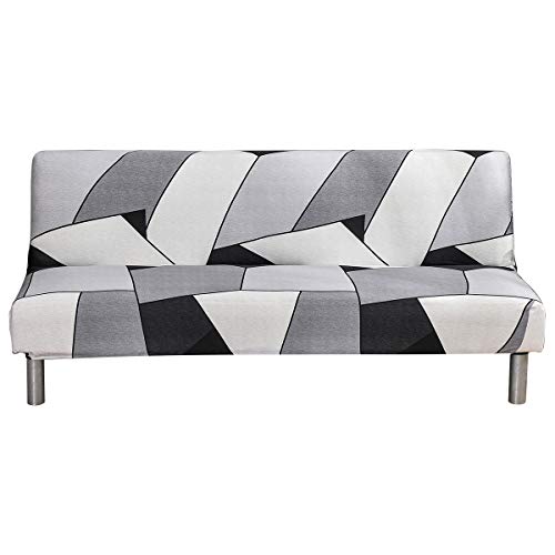 ShowyLive Armlose Sofabettüberzug Elastischer Sofabezug Ohne Armlehne Sofaüberwurf - Stoff waschbar Slipcover Möbelschutz für Faltcouch Sofa, Grau weiß von ShowyLive