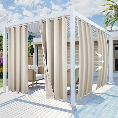 Mingfuxin Outdoor-Vorhänge Wasserdicht Winddicht Patio-Vorhänge, Geprägtes Muster Thermisch Isolierte Verdunkelungs Sichtschutz Vorhänge Für Veranda, Pavillon, Vorhang Mit Ösen Oben Und Tab Unten von Mingfuxin