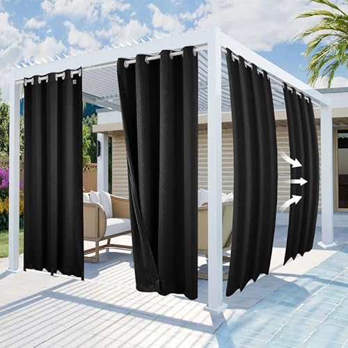 Mingfuxin Outdoor-Vorhänge Wasserdicht Winddicht Patio-Vorhänge, Geprägtes Muster Thermisch Isolierte Verdunkelungs Sichtschutz Vorhänge Für Veranda, Pavillon, Vorhang Mit Ösen Oben Und Tab Unten von Mingfuxin