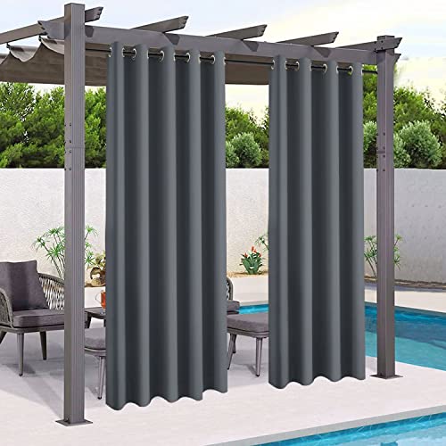 Mingfuxin Wasserdichter Outdoor-Vorhänge, Garten Patio Gazebo Verdunkelungsvorhänge, Thermisch isolierte Outdoor Vorhang mit Ösen für Veranda Cabana Pergola(2 Stücke/ 132 X 240 cm, Dunkelgrau) von Mingfuxin