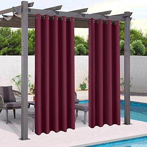 Mingfuxin Wasserdichter Outdoor-Vorhänge, Garten Patio Gazebo Verdunkelungsvorhänge, Thermisch isolierte Outdoor Vorhang mit Ösen für Veranda Cabana Pergola(2 Stücke/ 132 X 240 cm, Rot) von Mingfuxin