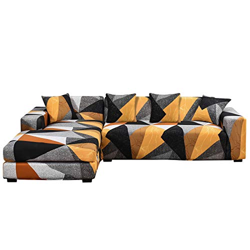 ShowyLive Sofa Überzug Couch Überzug 2er Set für Ecksofa L-Form Sofabezug 3 Sitzer+3 Sitzer, mit 4 Stück Kissenbezug, Gelb von ShowyLive