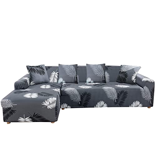 ShowyLive Sofa Überzug Couch Überzug 2er Set für Ecksofa L-Form Sofabezug 3 Sitzer+3 Sitzer, mit 4 Stück Kissenbezug, Dunkelgrau von ShowyLive
