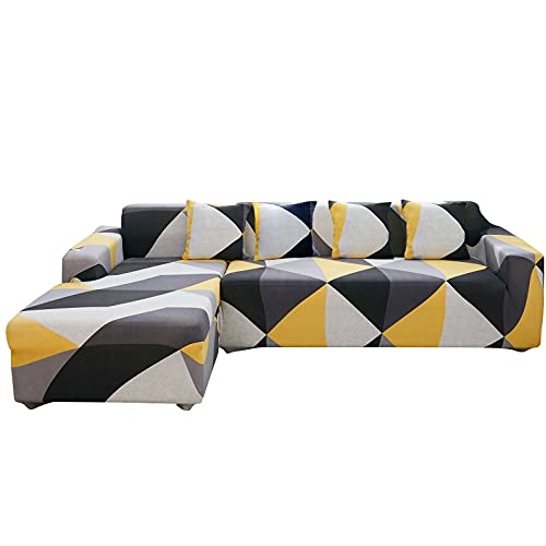 ShowyLive Sofa Überzug Couch Überzug 2er Set für Ecksofa L-Form Sofabezug 3 Sitzer+3 Sitzer, mit 4 Stück Kissenbezug, Hellgelb von ShowyLive