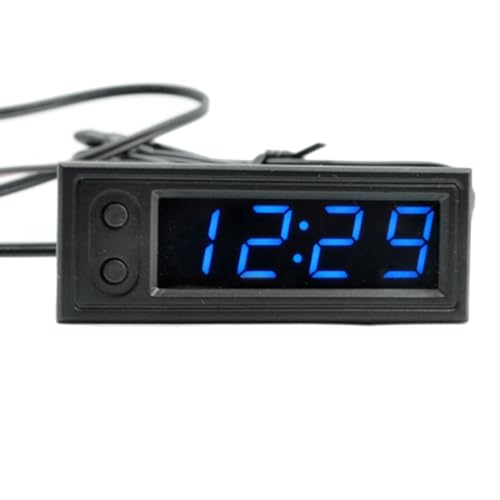 Minghunian Autouhr, Universelle Kfz-Digitaluhr, Datum, 3-In-1-LCD-Display, Elektronische Temperatur, Nachtleuchtende Zierleiste, Blau von Minghunian
