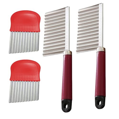 Minging 4 Stück Wellenschneider für Pommes, Wellenschneider Wellenschnittmesser aus Edelstahl Riffelmesser Wellenmesser Buntschneidemesser Kartoffel Gemüsehobel Kartoffel gewellte Klinge (rot) von Minging