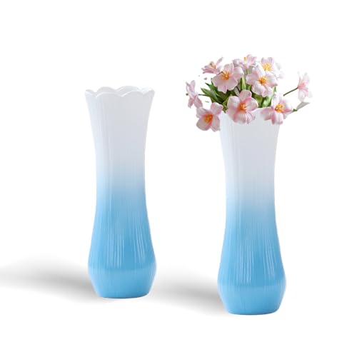 Minging Keramik Vase für Dekoration - Modern, Einfach, Nordic Stil für Pampasgras, Wohnzimmer, Schlafzimmer - Weiß Porzelan Tulpenvase (Blau) von Minging