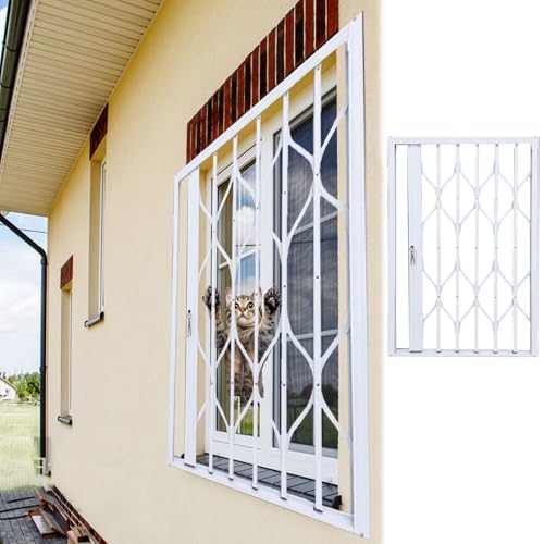 Fenstergitter Einbruchschutz Weißes Falt-Schiebe-Sicherheitsfenster aus Aluminiumlegierung, Verstellbares Sicherheitsgitter für Katzen und Hunde, Verschließbares Fensternetz für den Außenbereich(120cm von Minglez