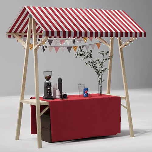 Minglez Marktstand Verkaufsstand Faltbarer Imbisswagen für Unternehmen, Leichte Bauernmarktstände mit Markise, Holzkiosk Hotdogs, Eiscreme und Lebensmitteln(Red,Width/120cm(47 1/4")) von Minglez
