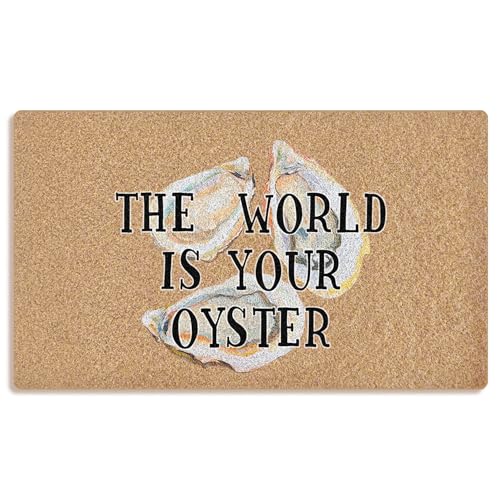 Mingnei Coastal Beach Oyster Kokosfaser Halbkreis-Fußmatte für Hauseingang, The World is Your Oyster, inspirierende Fußmatten für den Außenbereich, Eingangsbereich, 76 x 43 cm, Willkommensmatte von Mingnei