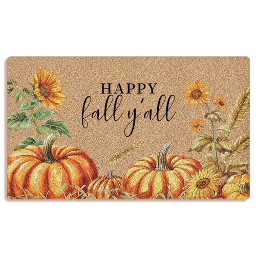Mingnei Fußmatte mit Aufschrift "Autumn Pumpkin Sunflower Welcome Doormat for Home House Entrance, Happy Fall Y'all Autumn Floral Pumpkin Floor Mats for Outdoor Entryway Rug 30x17 Welcome Doormat von Mingnei