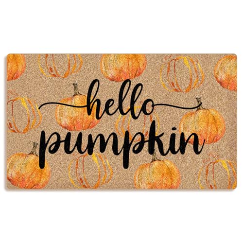 Mingnei Fußmatte mit Aufschrift "Hello Pumpkin Fall Welcome", Fußmatte für Zuhause, Hauseingang, Bauernhaus, rustikal, Herbst, Kürbis, Fußmatten für den Außenbereich, Eingangsbereich, 76,2 x 43,2 cm Mingnei Fußmatte mit Aufschrift "Hello Pumpkin Fall Welcome", Fußmatte für Zuhause, Hauseingang, Bauernhaus, rustikal, Herbst, Kürbis, Fußmatten für den Außenbereich, Eingangsbereich, 76,2 x 43,2 cm von Mingnei