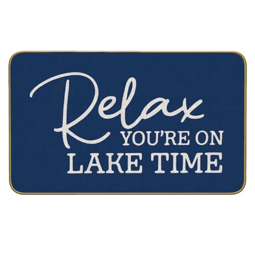Mingnei Fußmatte mit Aufschrift "Relax You're On Lake Time", dunkelblau, für Zuhause, Küche, Eingang, nautisches Seehaus, Küche, Bodenmatten für Innen- und Außenbereich, 76,2 x 43,2 cm, von Mingnei