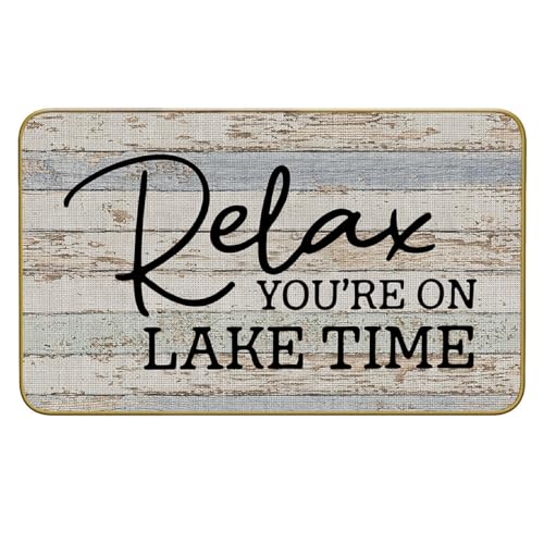Mingnei Fußmatte mit Aufschrift "Relax You're On Lake Time", für Zuhause, Küche, Eingang, nautisches Seehaus, Bauernhaus, Küche, Bodenmatten für vorne drinnen und draußen, 76,2 x 43,2 cm, von Mingnei