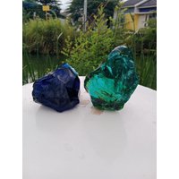 2 Stück 1392 Gr Rohe Andara Kristall Monatomic Farbe Türkis Grün Und Dunkelblau von MingonCrystalShop