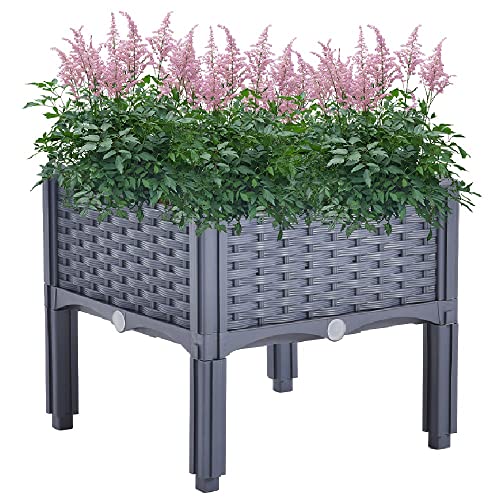 Mingone Blumenkübel Rattan Optik Blumenkasten mit Rankgitter Hochbeet mit Spalier Rankkasten mit Selbstbewässerung für Gärten Hof Balkon(Graublau 40x40x38cm) von Mingone