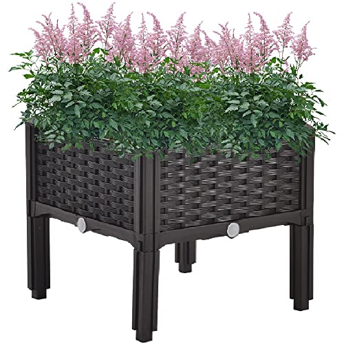 Mingone Blumenkübel Rattan Optik Blumenkasten mit Rankgitter Hochbeet mit Spalier Rankkasten mit Selbstbewässerung für Gärten Hof Balkon(Schwarz 40x40x38cm) von Mingone