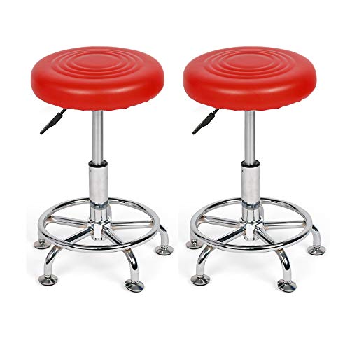 Mingone Bürohocker 2 Set 360 ° Drehung Arbeitshocker Drehhocker ohne Rollen Ergonomisch Stuhl Höhenverstellbar Sitzkissen aus PU Leder (Rot) von Mingone