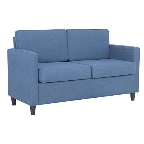 Mingone 2 Sitzer Sofa Kleine Modernes Polstersofa Einfaches Leinen Sofa mit 2 Kissen Sofa für Wohnzimmer Schlafzimmer Büro Flur, Blau von Mingone