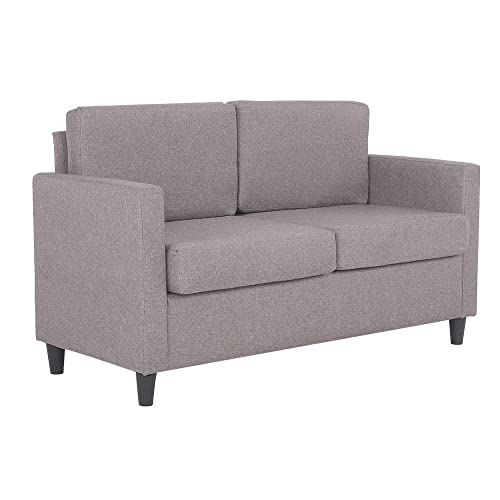 Mingone 2 Sitzer Sofa Kleine Modernes Polstersofa Einfaches Leinen Sofa mit 2 Kissen Sofa für Wohnzimmer Schlafzimmer Büro Flur, Taupe von Mingone