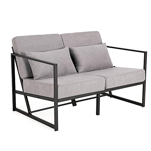 Mingone Sofa 2 Sitzer Couch Gepolstertes Sofa Lounge-Sofa Sessel Mit Armlehnen Beinen aus Eisen für Wohnzimmer Schlafzimmer Hellgrau von Mingone