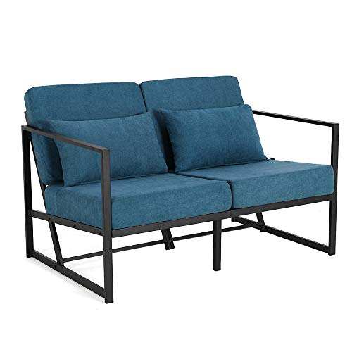 Mingone Sofa 2 Sitzer Couch Gepolstertes Sofa Lounge-Sofa Sessel Mit Armlehnen Beinen aus Eisen für Wohnzimmer Schlafzimmer Blau von Mingone