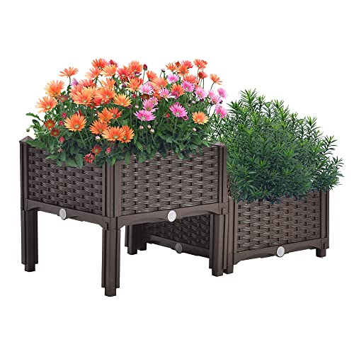 Mingone 2er Set Blumenkasten Rattan Optik Blumentopf aus Kunststoff Blumenkasten Balkonkasten mit Wasserspeicher Pflanzkasten für Balkon Garten Terrasse,40x40(Braun) von Mingone