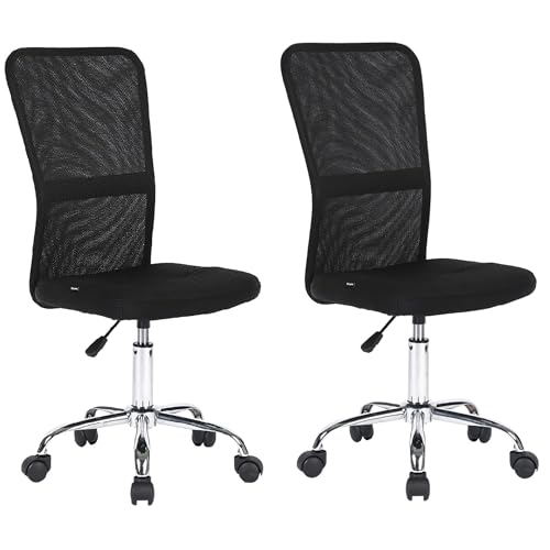 Mingone 2er-Set Bürostuhl Ergonomisch Schreibtischstuhl aus Mesh Höhenverstellbarer Drehstuhl 360° Drehbarer Computerstuhl mit Lendenwirbelstütze Belastbar bis 150kg, Schwarz von Mingone