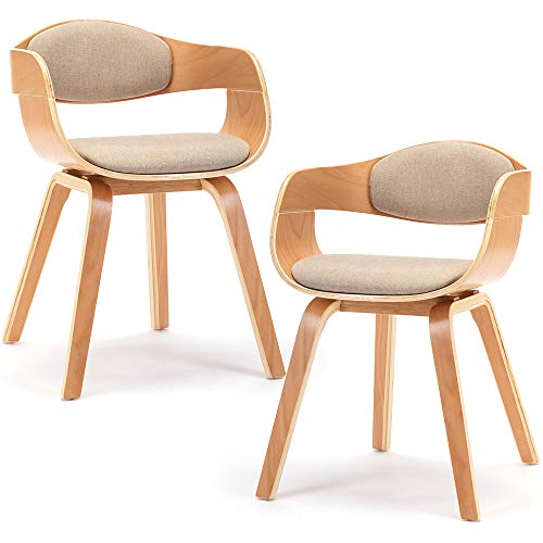 Mingone 2er Set Esszimmerstühle Holz Küchenstühle Designer Stühle mit Leinen Sessel Gepolsterte mit Armlehnen für Wohnzimmer,Beige von Mingone