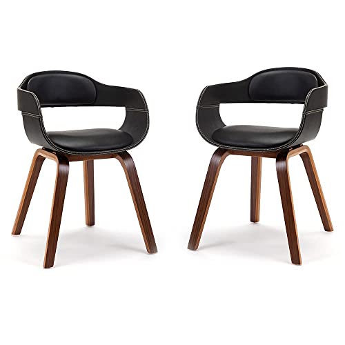 Mingone 2er Set Esszimmerstühle Leder Modern Küchenstühle Nussbaum Bequemer Ledersessel Wohnzimmerstühle Sessel Kunstleder mit Kissen, Schwarz von Mingone