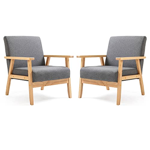 Mingone 2er Set Sessel Gepolsterter Cocktailsessel Skandinavischer Stil Loungesessel Modern Einzelsofa Massivholz für Wohnzimmer Schlafzimmer Grau von Mingone