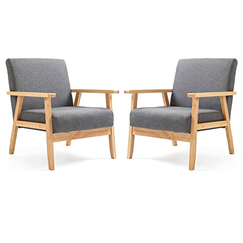 Mingone 2er Set Sessel Gepolsterter Cocktailsessel Skandinavischer Stil Loungesessel Modern Einzelsofa Massivholz für Wohnzimmer Schlafzimmer Grau von Mingone