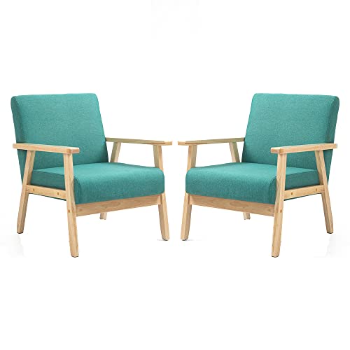 Mingone 2er Set Sessel Gepolsterter Cocktailsessel Skandinavischer Stil Loungesessel Modern Einzelsofa Massivholz für Wohnzimmer Schlafzimmer ，Grün von Mingone